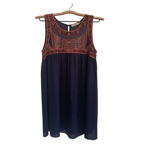 Sleeveless Navy Rayon Dress Embroidered Casual Summer Dress Lined Womens Size Sm